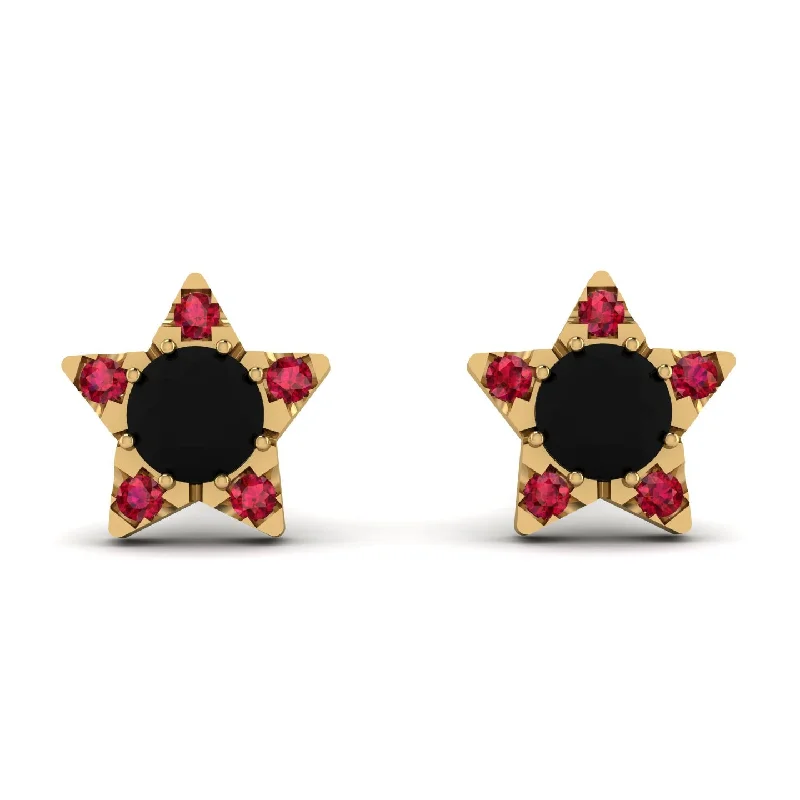 Luxurious Earrings For Elegant Events-Star Halo Black Diamond Earrings - Zelda No. 52