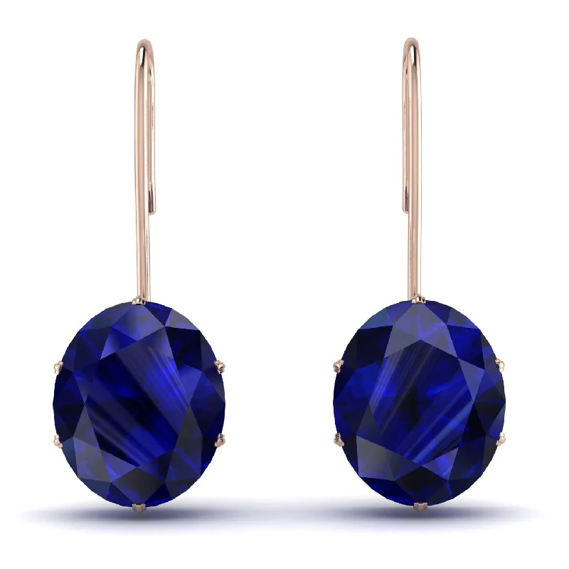 Dangle Earrings For Formal Gatherings-Oval Hidden Halo Sapphire Earrings - Gemma No. 59