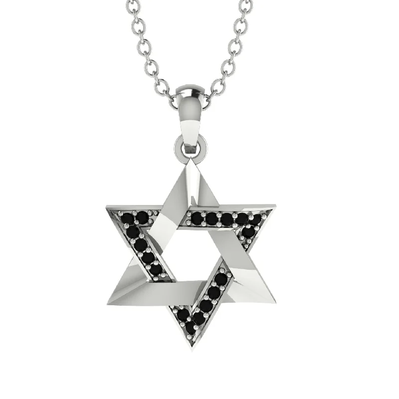 Jewish Symbol Gold Black Diamond Necklace - David Star - Amos No. 9