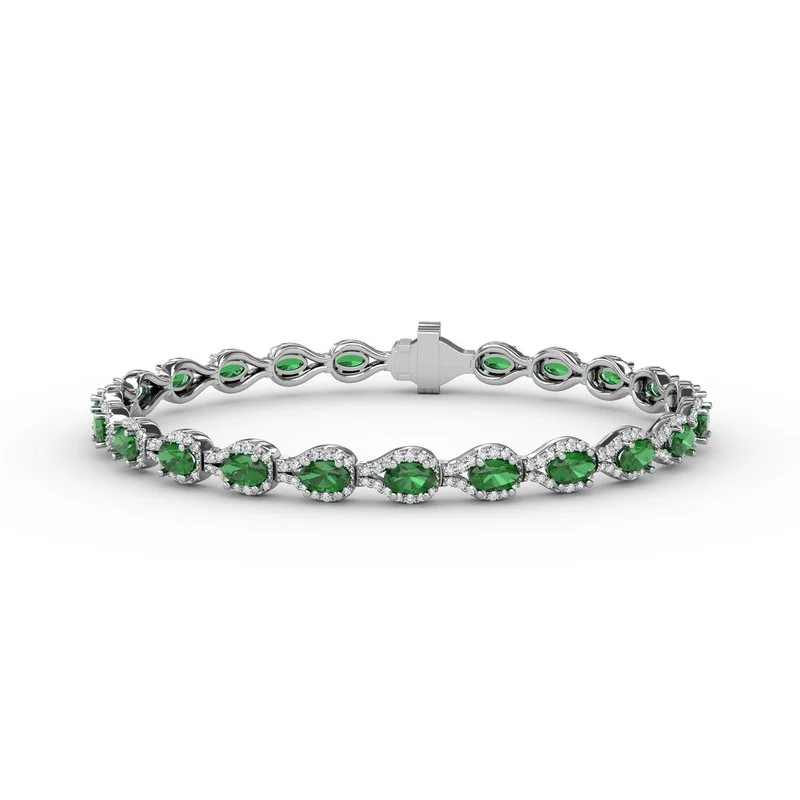 Elegant Tennis Bracelets For Bridal Glam-Pear-Shaped Diamond & Emerald Bracelet B1602E