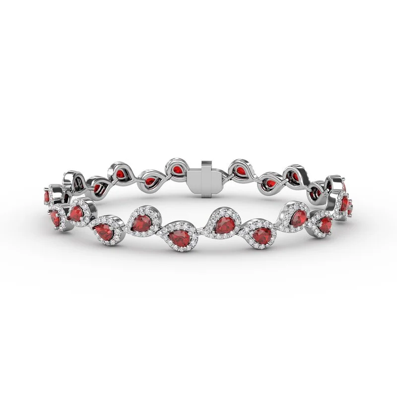 Custom Engraved Bracelets For Meaningful Gifts-Decorated Ruby and Diamond Bracelet B1601R