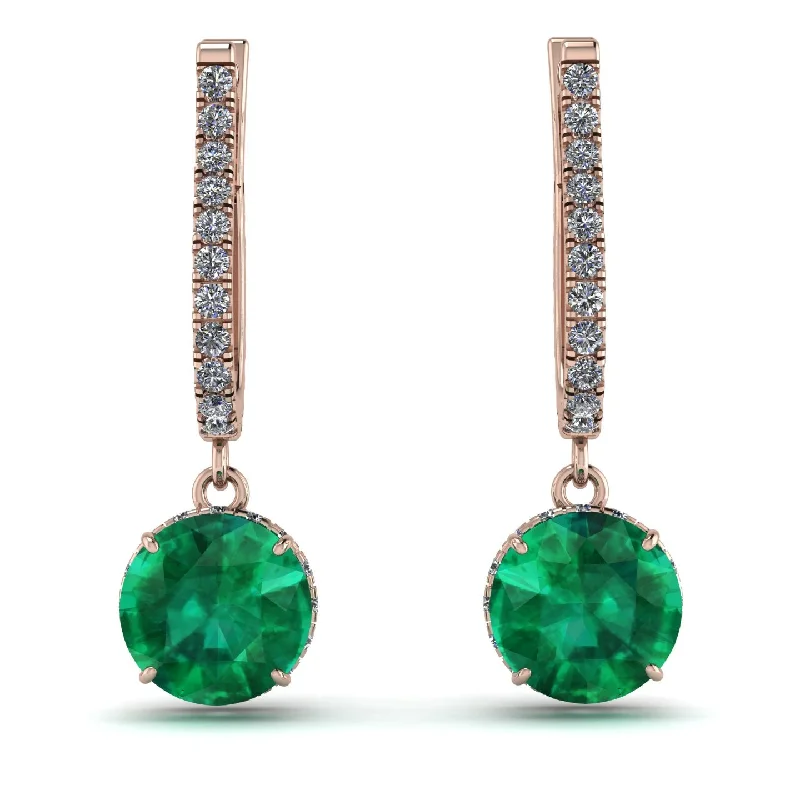 Custom Earrings For Bridal Gifts-Emerald Dangle Earrings With Hidden Halo - Adaline No. 5