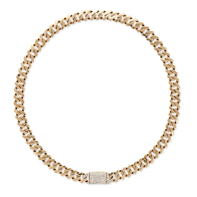 PAVE DIAMOND RECTANGLE CLASP CURB CHAIN NECKLACE