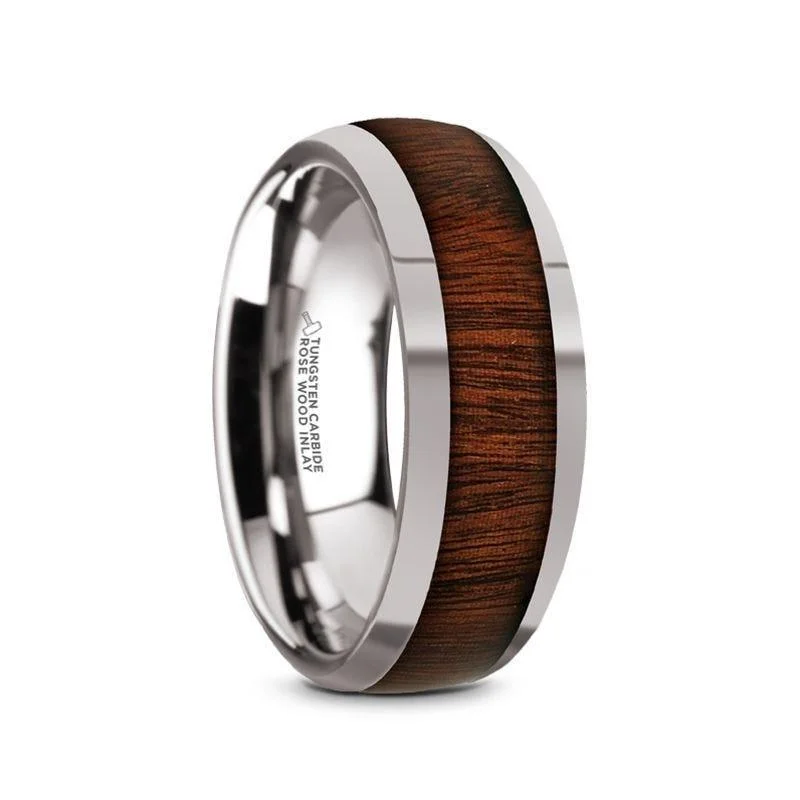 Sparkling Wedding Bands For Fashion-Forward Brides-Thorsten DALBERG Tungsten Carbide Rosewood Inlay Polished Finish Men’s Domed Wedding Ring - 8mm