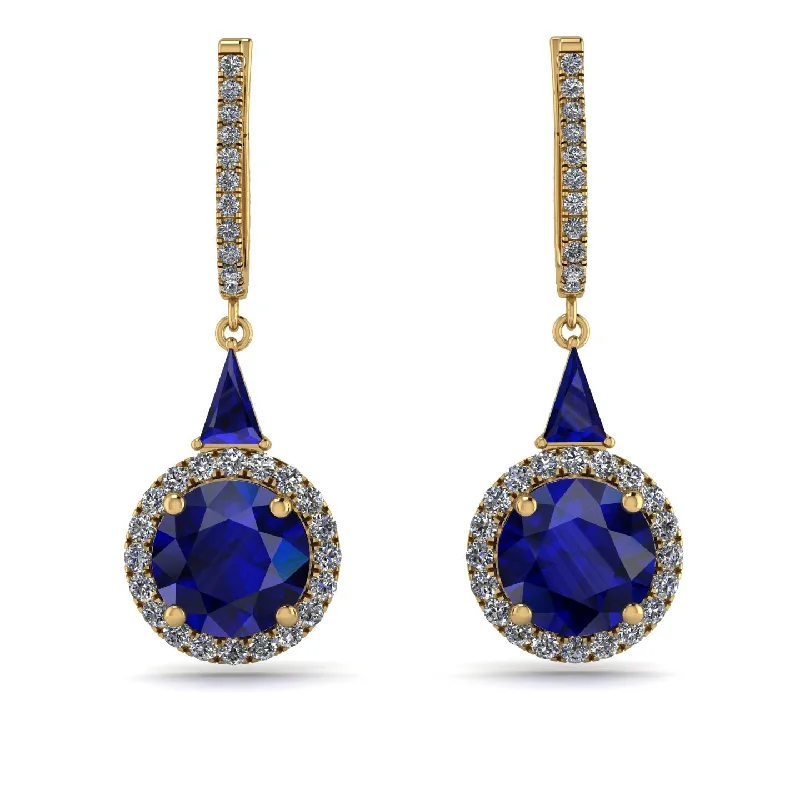 Sparkling Gemstone Earrings For Elegant Nights-Hidden Halo Sapphire Earrings - Joanna No. 13