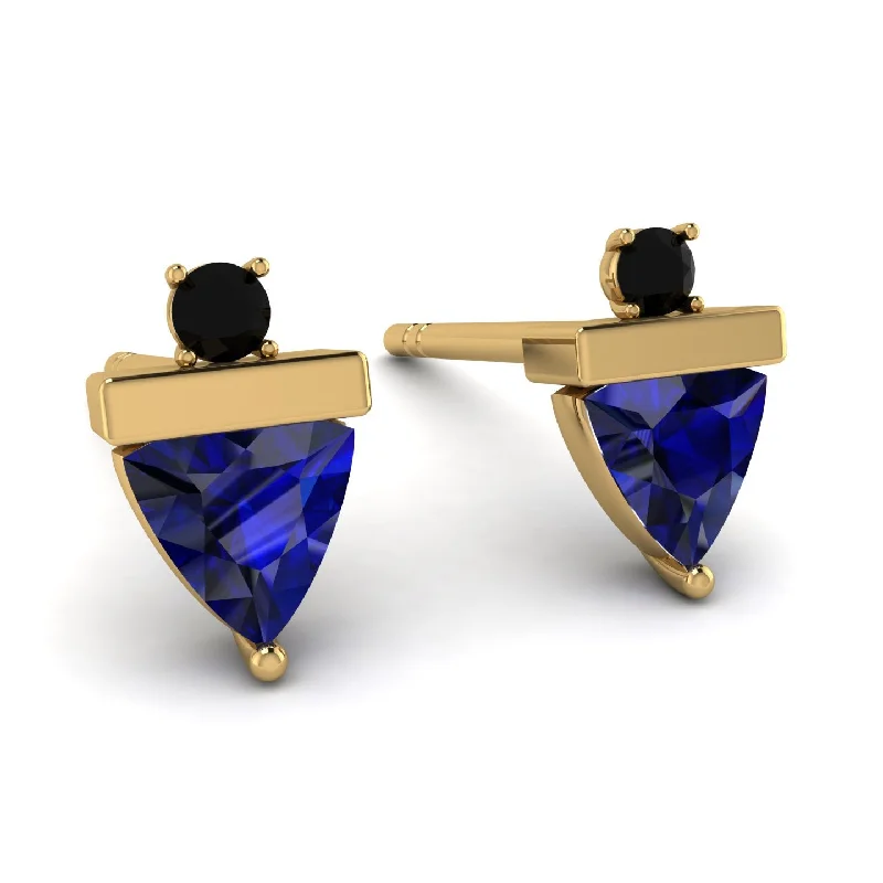 Custom Gemstone Earrings For Personalized Gifts-Triangle Sapphire Earrings With Round Stone - Estella No. 43