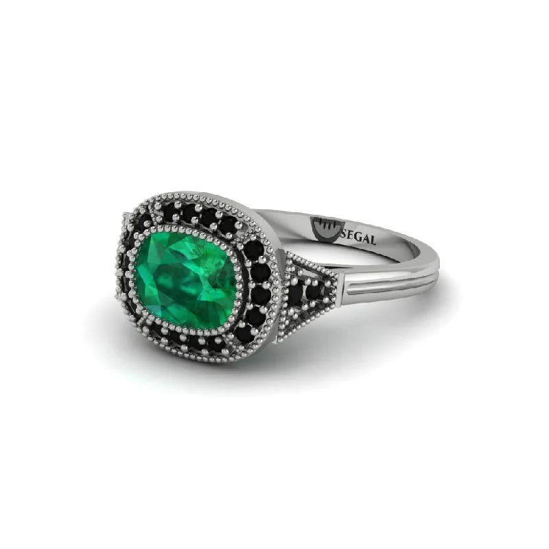 Stunning Wedding Bands For Bride and Groom-Cushion Cut Emerald Milgrain Halo Engagement Ring - Blake No. 36