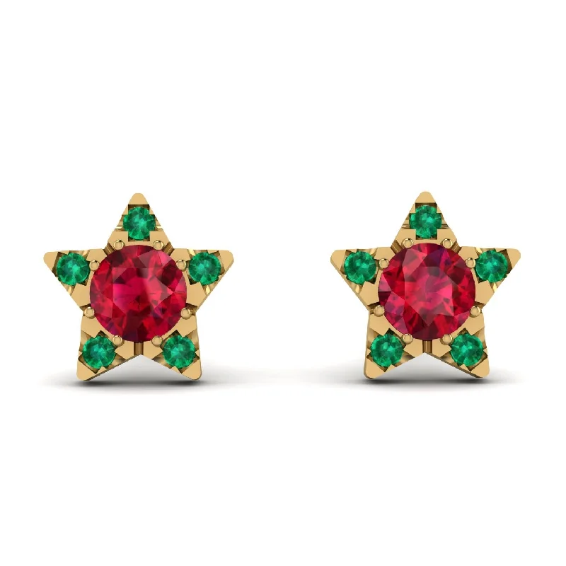 Chic Earrings For Special Moments-Star Halo Ruby Earrings - Zelda No. 25