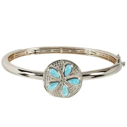 Unique Silver-Plated Wedding Bangles For Bridal Fashion-Sterling Silver Sand Dollar Larimar & CZ Inlaid Bangle