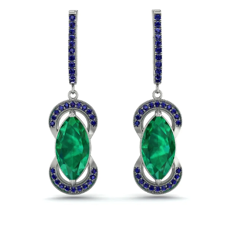 Silver Hoop Earrings For Trendy Style-Marquise Vintage Emerald Earrings - Marley No. 66