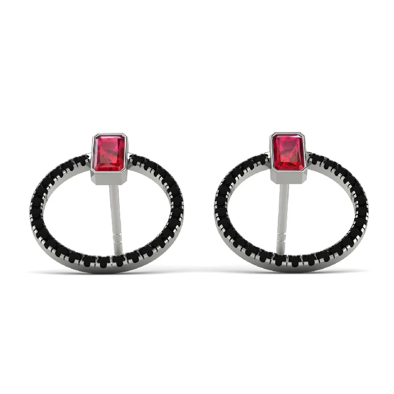 Fashion Earrings For Bold Fashion Choices-Emerald Cut Circle Ruby Earrings - Oaklyn No. 42