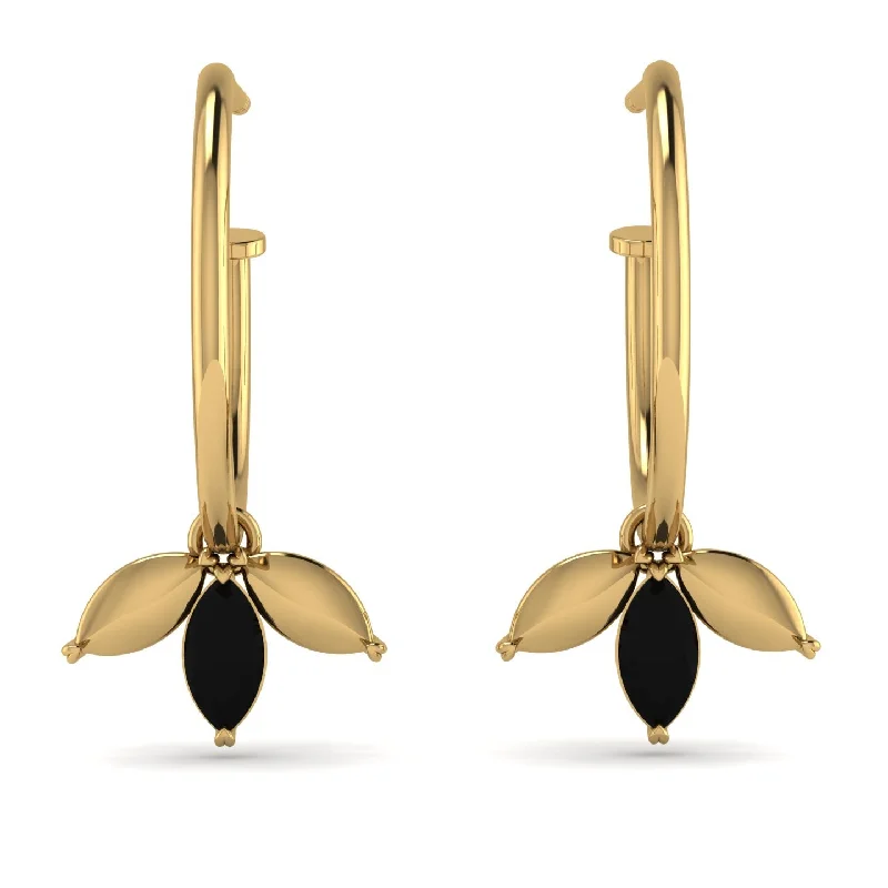 Unique Drop Earrings For Creative Style-Leaves Black Diamond Earrings - Anika No. 7