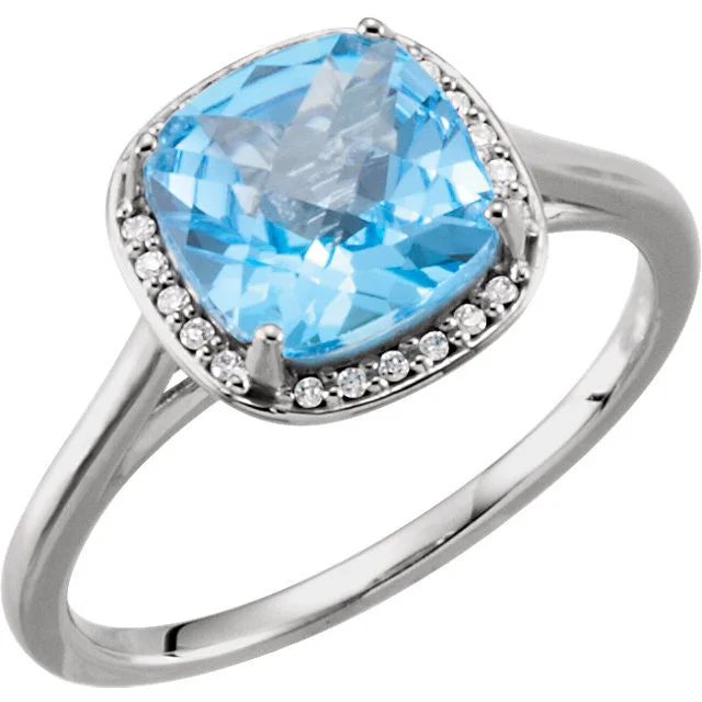 Stunning Engagement Rings For Memorable Proposals-14k Gold 8mm Cushion Cut Swiss Blue Topaz & Diamond Halo Ring