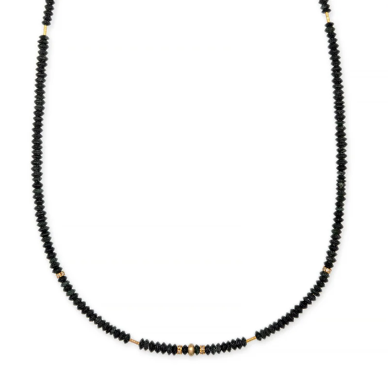 PAVE + GOLD AND BLACK JADE BEADED TOGGLE NECKLACE