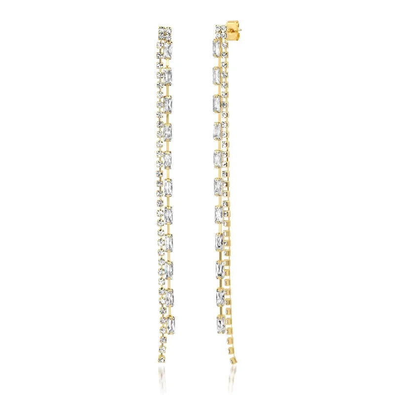 Stunning Hoop Earrings For Statement Style-Gold Plated Long Double Linear Earrings