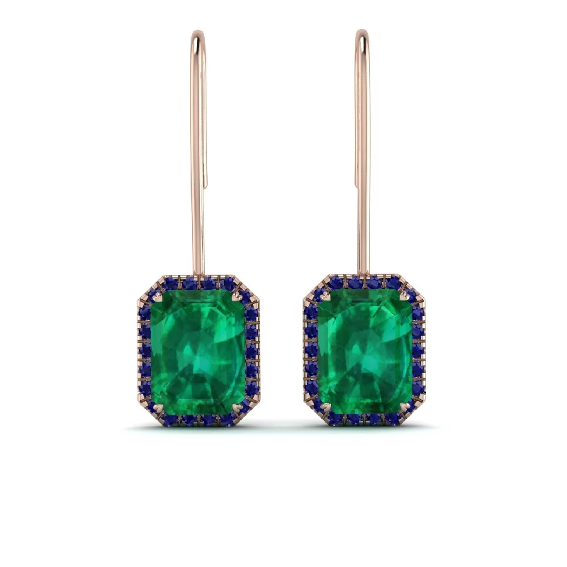 Elegant Earrings For Special Occasions-Halo Emerald Cut Emerald Earrings - Izabella No. 65