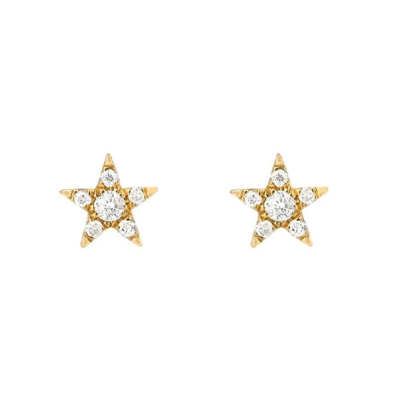 Custom Earrings For Bridal Gifts-14k Yellow Gold Super Mini Star Pave Diamond Post Earrings