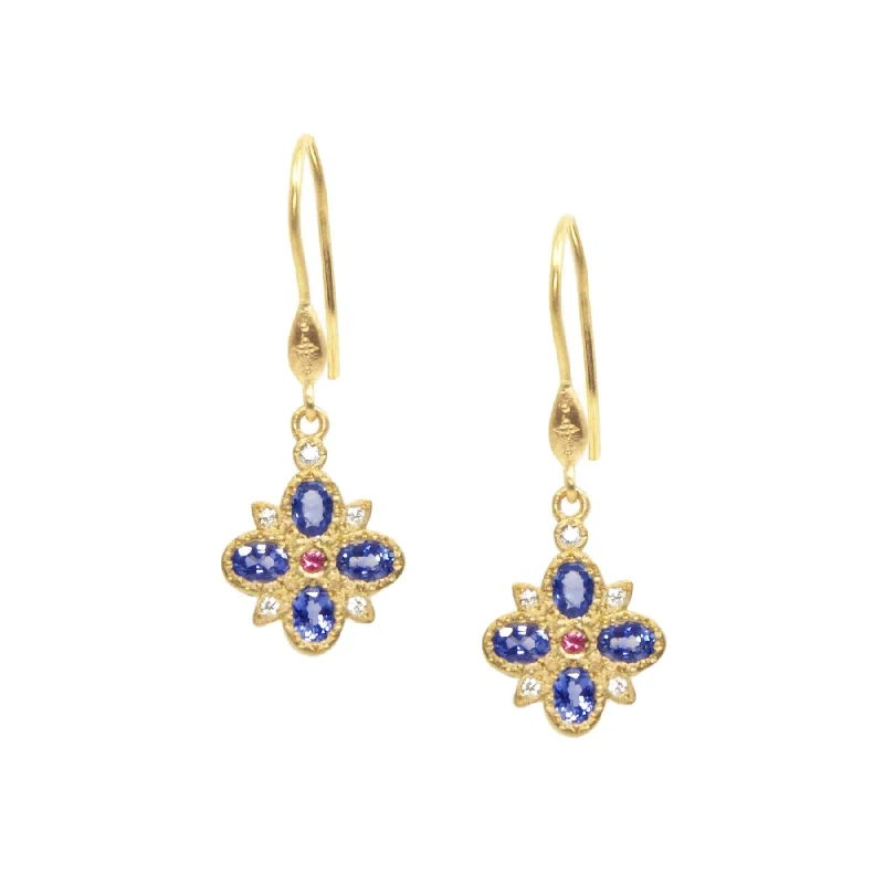 Silver Hoop Earrings For Trendy Style-Floral Sapphire Earrings