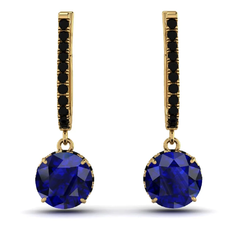 Gold Dangle Earrings For Chic Look-Sapphire Dangle Earrings With Hidden Halo - Adaline No. 43