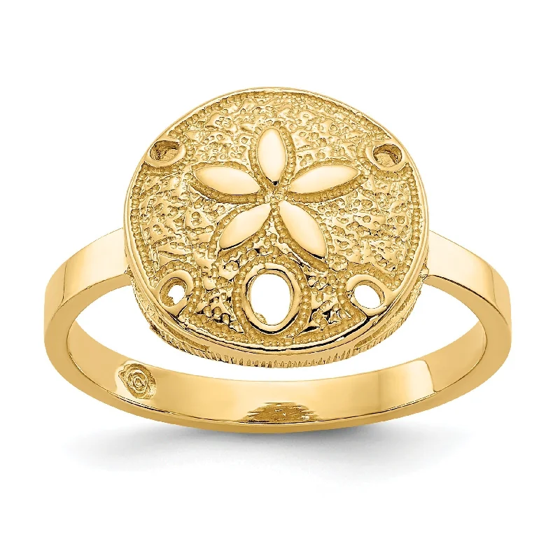 Stunning Gemstone Wedding Bands For Brides-14k Yellow Gold Solid Sand Dollar Ring