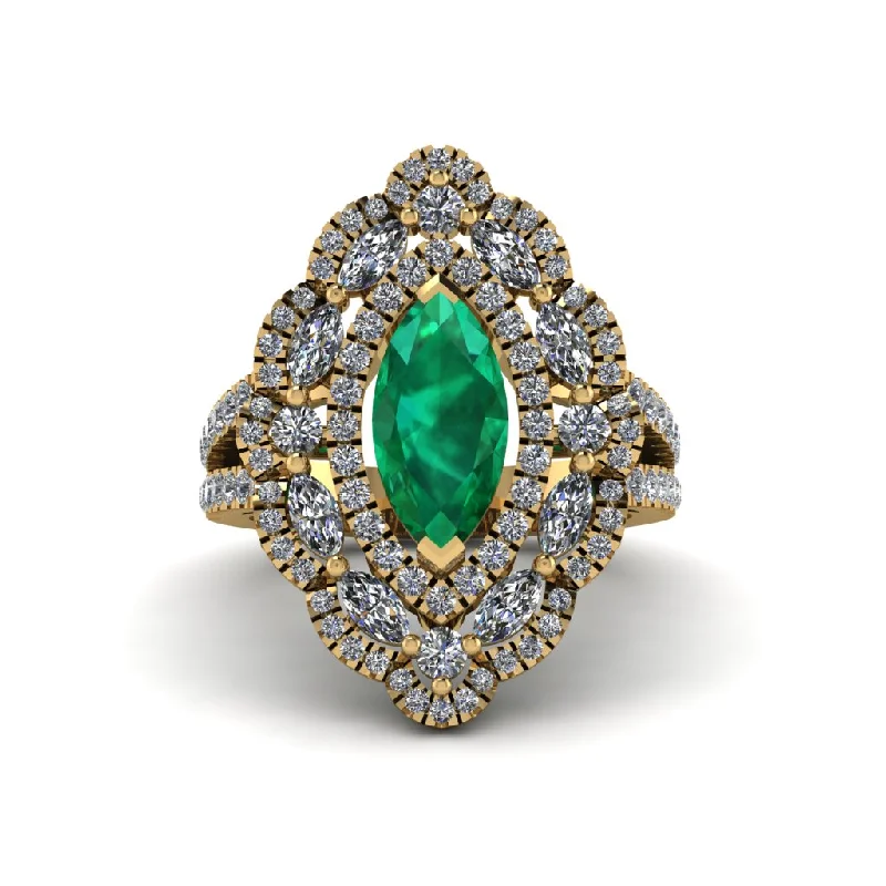 Sparkling Engagement Rings For Bridal Style-Emerald Three Layer Halo Marquise Ring - Destiny No. 4