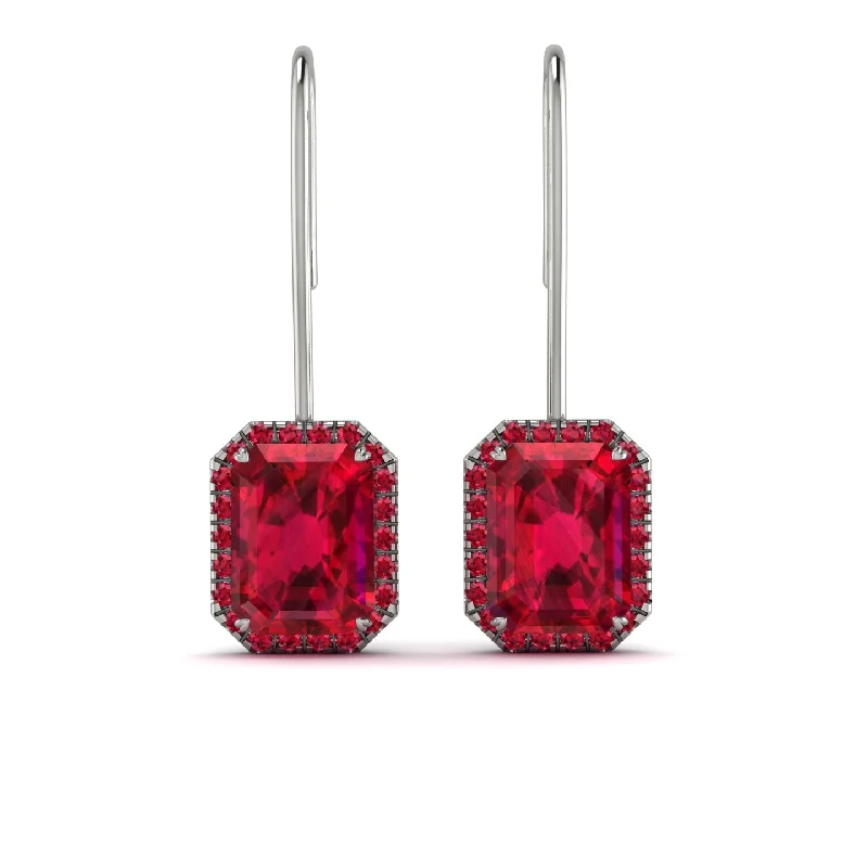 Elegant Pearl Earrings For Classy Fashion-Halo Emerald Cut Ruby Earrings - Izabella No. 57