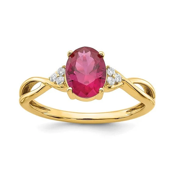 Timeless Wedding Bands For Lasting Love-14k Yellow Gold Oval Created Ruby and Diamond Ring