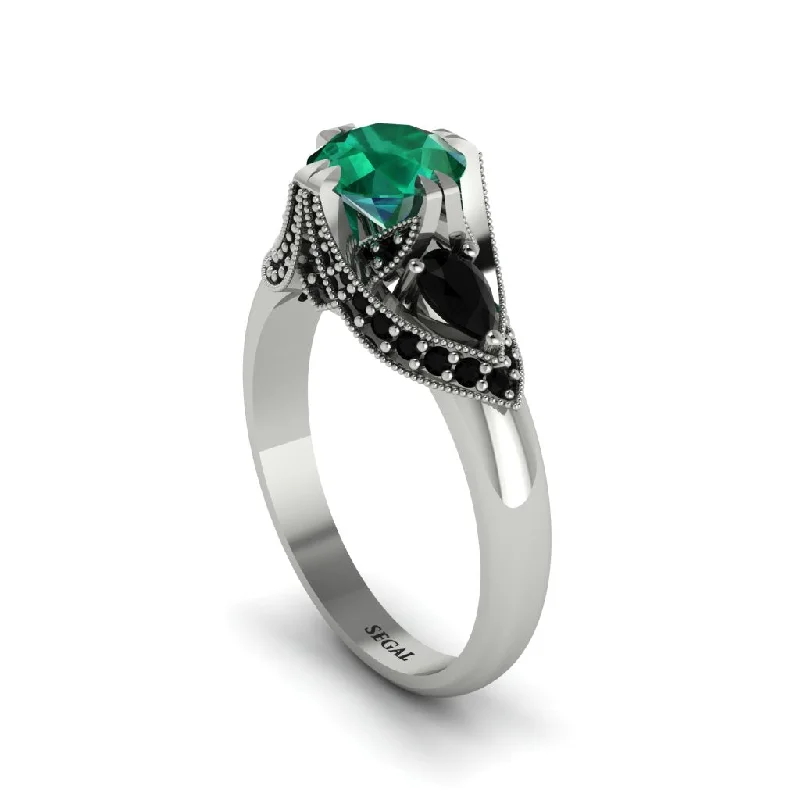 Timeless Wedding Rings For Memorable Moments-Emerald Vintage Round Cut Engagement Ring - Kali No. 36