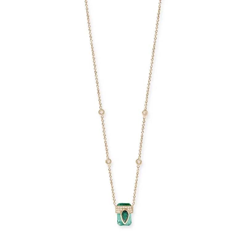 PAVE GREEN TOURMALINE TEARDROP CAP + GREEN TOURMALINE BAGUETTE NECKLACE