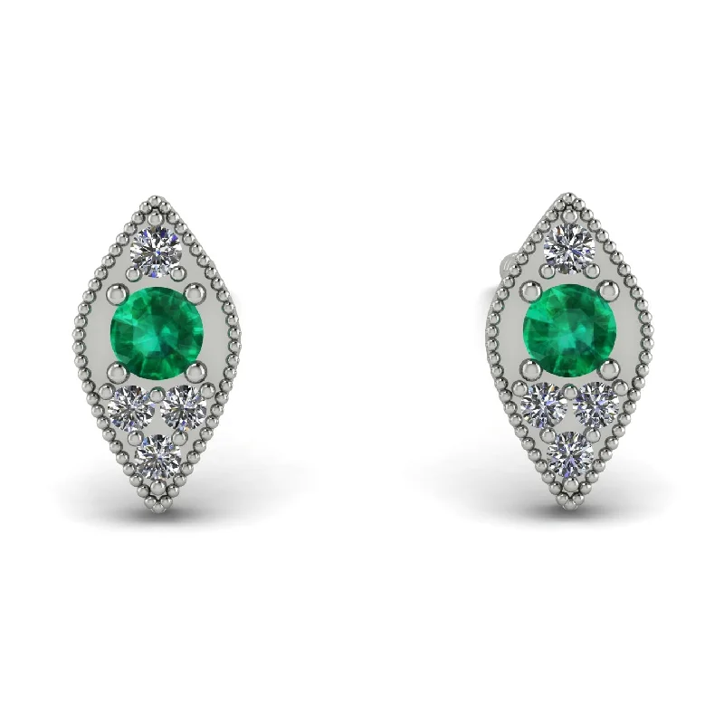 Geometric Earrings For Modern Fashion-Milgrain Marquise Emerald Earrings - Faye No. 6