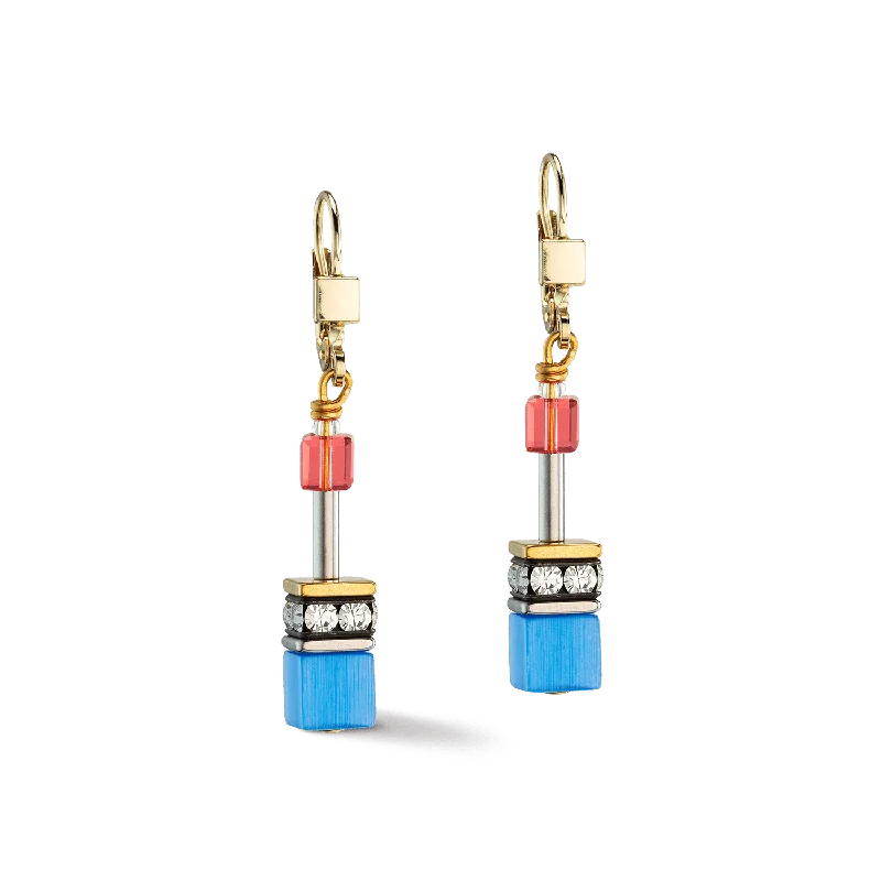 Colorful Drop Earrings For Fun Vibes-GeoCube Iconic Classic Multicolor Gold Earrings