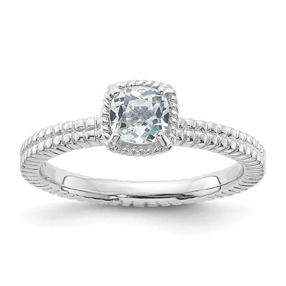 Bold Gemstone Engagement Rings For Creative Brides-Sterling Silver Stackable Expressions Aquamarine Cushion Ring