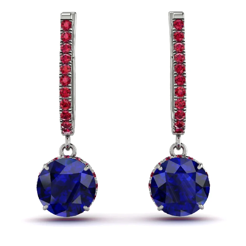 Stylish Gemstone Earrings For Vibrant Fashion-Sapphire Dangle Earrings With Hidden Halo - Adaline No. 60