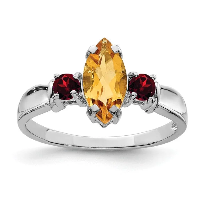 Beautiful Custom Engagement Rings For Brides-Sterling Silver Marquise Citrine And Garnet Ring