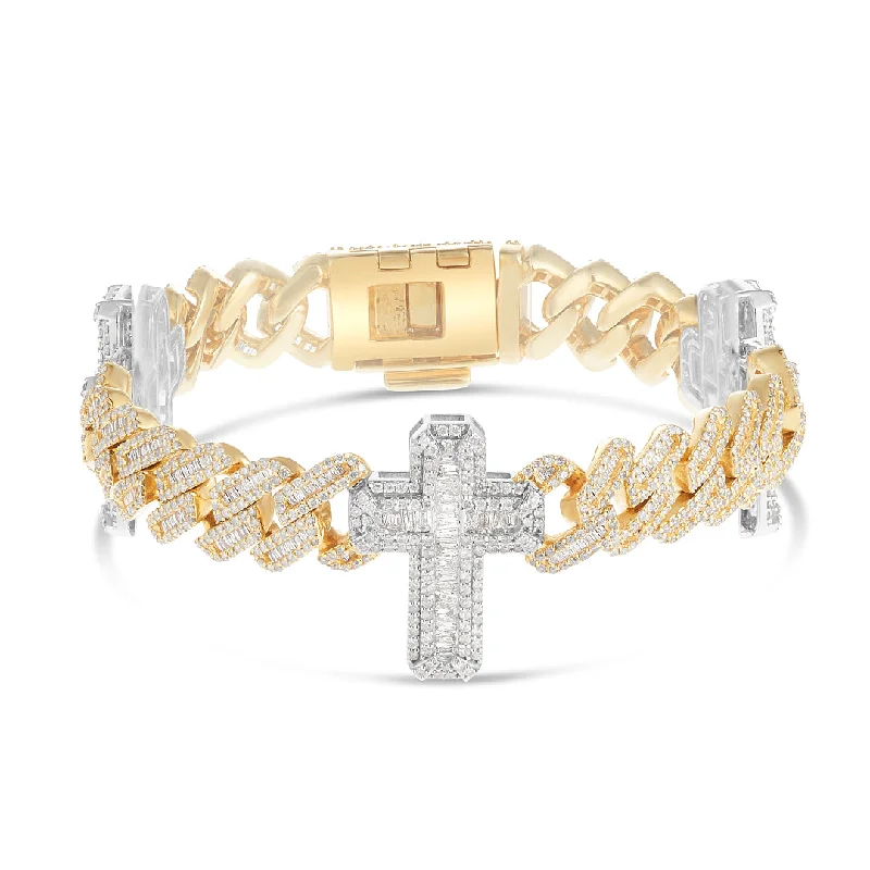 Trendy Metal Bracelets For Modern Fashion-9.75ct Cuban Diamond Bracelet with Cross Motif