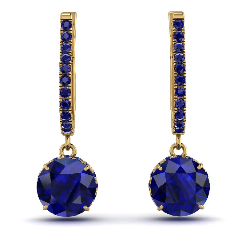 Luxurious Diamond Earrings For Glamorous Nights-Sapphire Dangle Earrings With Hidden Halo - Adaline No. 73