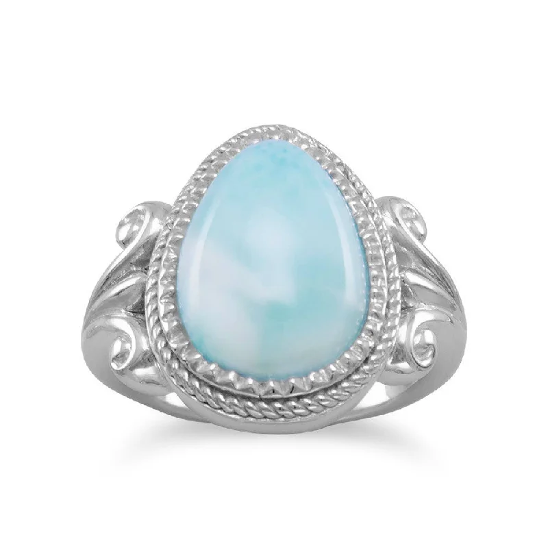 Stunning Custom Rings For Personalized Style-Sterling Silver Ornate Larimar Pear Ring