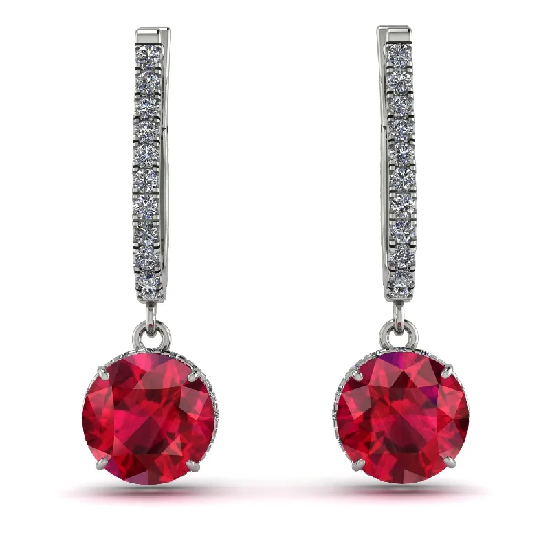 Silver Earrings For Sensitive Ears-Ruby Dangle Earrings With Hidden Halo - Adaline No. 12