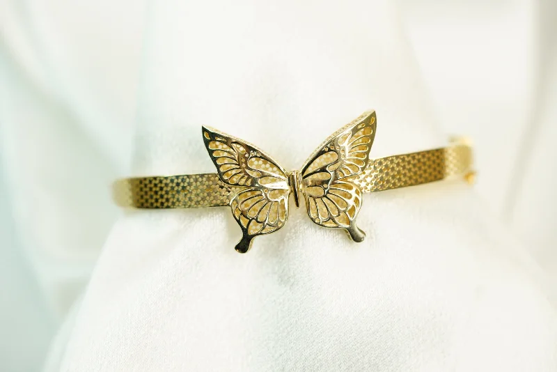 Custom Wedding Bangles For Bridal Style-14k Golden Butterfly Bangle Bracelet