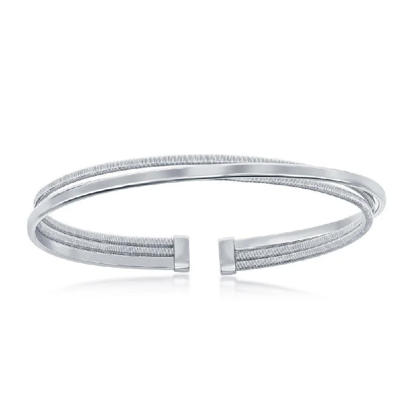 Vintage-Inspired Bangles For Timeless Glam-Sterling Silver Bonded with Platinum Polished Wire Bangle