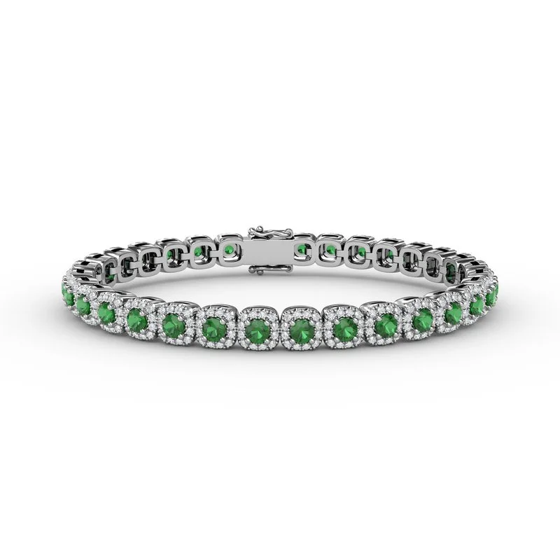 Colorful Enamel Bracelets For Playful Fashion-Cushion Cut Emerald and Diamond Bracelet B1490E