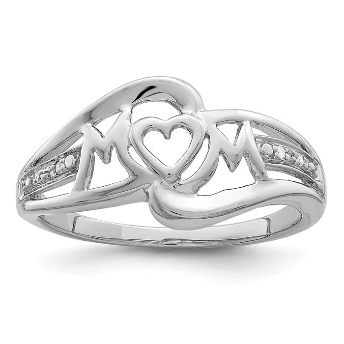 Sparkling Diamond Engagement Rings For Brides-Sterling Silver Diamond Accented Heart Mom Ring