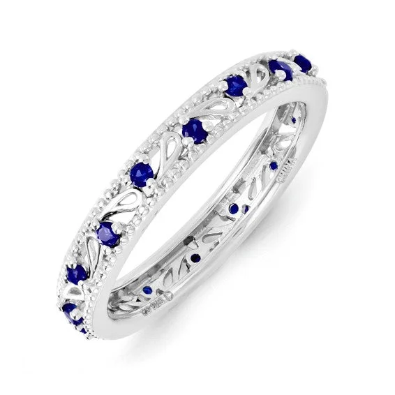 Beautiful Rose Gold Engagement Rings For Brides-Sterling Silver Stackable Expressions Created Blue Sapphire Filigree Ring