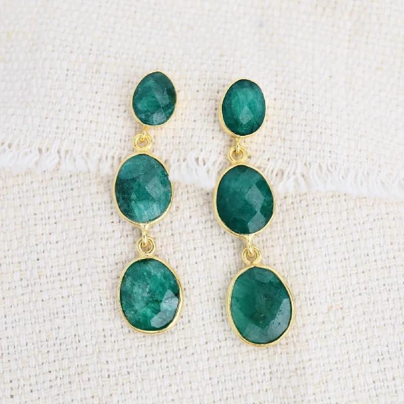 Large Stud Earrings For Bold Statements-Triple Oval Green Sillimanite Earrings