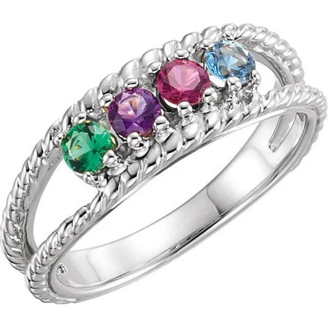 Affordable Gemstone Wedding Rings For Budget Brides-Double Roped Design Mother's Family Birthstone Ring