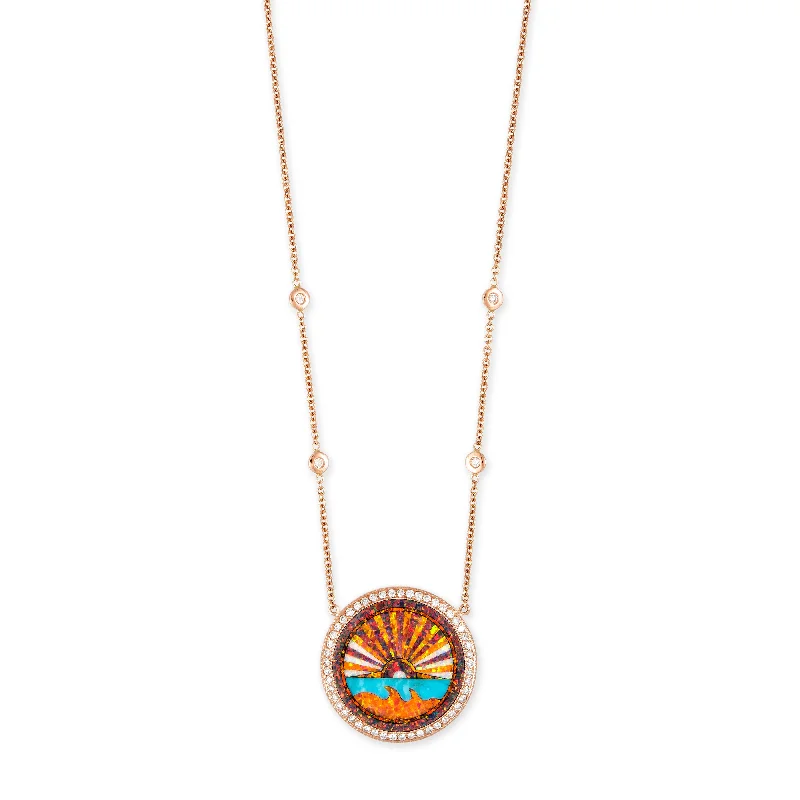 SMALL PAVE DIAMOND ORANGE SUNSHINE INLAY NECKLACE