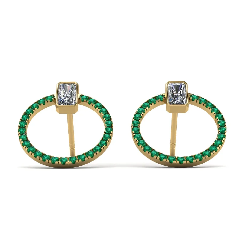 Colorful Crystal Earrings For Fun Fashion-Emerald Cut Circle Diamond Earrings - Oaklyn No. 16