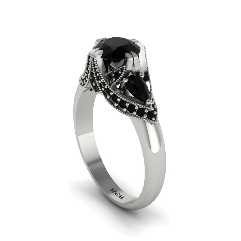 Simple Custom Engagement Rings For Meaningful Gifts-Black Diamond Vintage Round Cut Engagement Ring - Kali No. 39