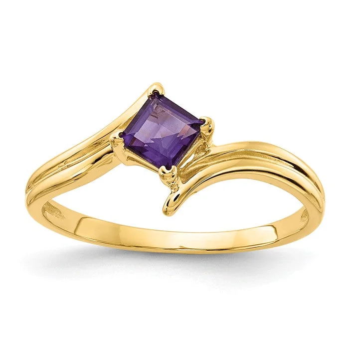 Elegant Engagement Rings For Special Occasions-14k Yellow Gold 4mm Princess Cut Amethyst Ring