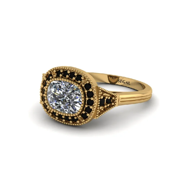 Timeless Gold Rings For Elegant Fashion-Cushion Cut Diamond Milgrain Halo Engagement Ring - Blake No. 31